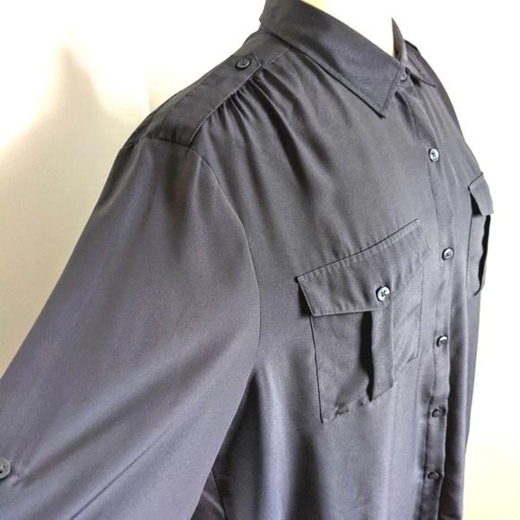 DKNY charcoal grey silky camp shirt XL - Picture 5 of 15